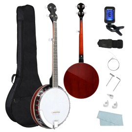 Unbranded US 38" 5String Solid Sapele 22Frets Banjo Exquisite Wood&Metal w/Carry Bag Tuner