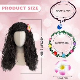 SAIIURV 4 Pieces Long Black Wave Wigs for Women Girls Moana Costume Fancy Dress up Girls Moana Costume Book Day Costumes Cosplay Birthday Holiday Hawaiian Beach Summer Adventure Outfit (Black)