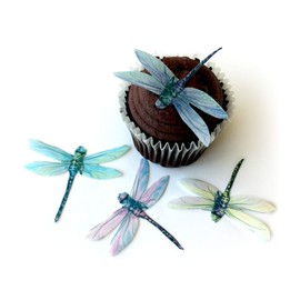 Assorted Pastel Wafer Paper Dragonflies Size 2.25 Inch for Decorating Wedding Cakes Cupcakes Desserts Pack of 12