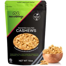 Roasted Cashews Slightly Salted - Jumbo, Whole (16oz - 1 LB) Packed Fresh in Resealable Bag - Nut Trail Mix Snack - Healthy Protein Food, All Natural, Keto Friendly, Vegan, Kosher