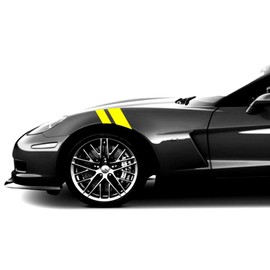 2 and 3 Inch Fender Racing Stripes Vinyl Decals, Fits Chevy Corvette C6 Stingray, Passenger Side, Yellow