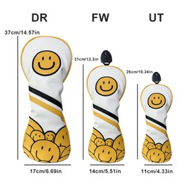 Smile Headcover Golf Driver Wood Utility Putter Cover Pin Fit Scotty Cameron Odyssey Smile Yellow (Black for Pin Type)