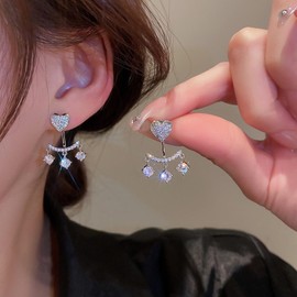 Wendalern Pearl CZ Ear Jacket Earrings Teardrop Crystal Dangle Earrings Cubic Zirconia Pearl Front Back Earrings Large Pearl Stud Earrings for Women Girls, Zinc