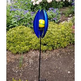 Xodus Innovations WN100 Wind Powered Garden Spinner with LED Illuminated Globe and Metal Blades, Blue