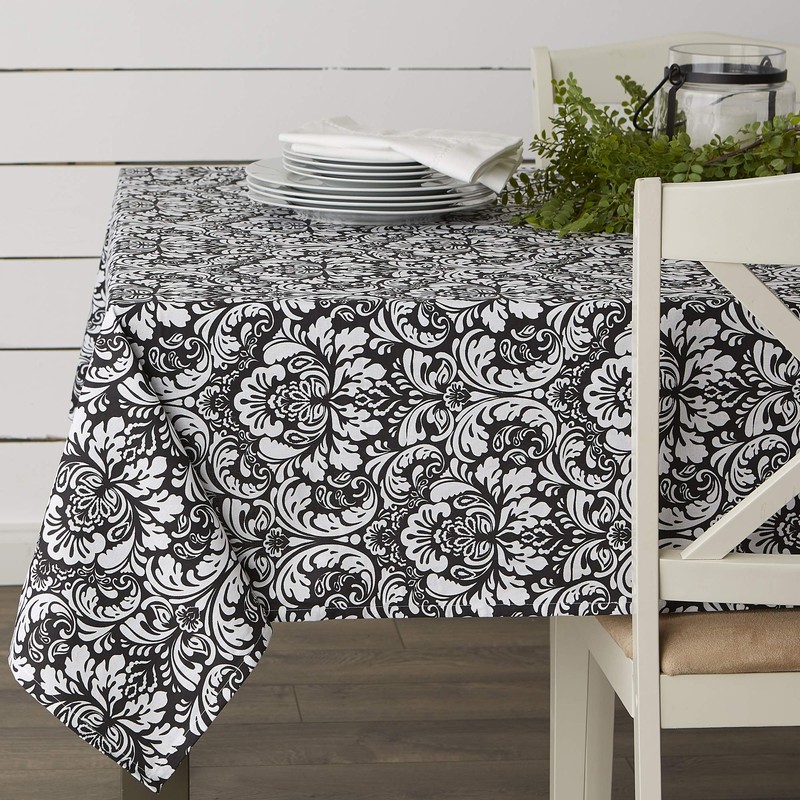 DII 100% Cotton, Machine Washable, Everyday Damask Kitchen Tablecloth for