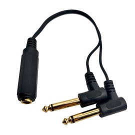 Qaoquda 1/4 inch Splitter Cable, 1 Feet Gold Plated 6.35mm Female to Dual 2 x 1/4" Male TS Mono 90 Degree Right Angle Y Splitter Audio Cable (635F/2M)