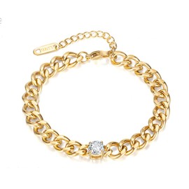 Jean Beau Gold Chunky Rhinestone Cuban Chain Bracelet for Women Fashion Minimalist Sparkly Cubic Zirconia Beach Thick Link Teen Jewelry Gifts