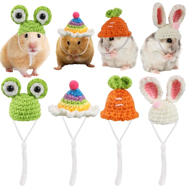 4 Pack Mini Hand Knitted Hats with Adjustable Strap Small