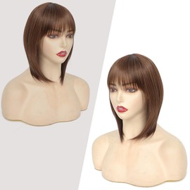 PARXITN Hair Topper for Women, Synthetic Hairpieces, 45 cm, Hair Toupee with Fringe, Straight Wiglets, Hairpieces for Thin Hair, Medium Brown