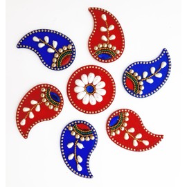 Decoración de suelo de cachemira roja de acrílico Rangoli decoración de mesa piedras tachonadas lentejuelas tradicional fiesta hogar puerta decoración | ARTS-18