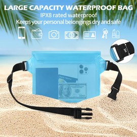 jealkip Waterproof Pouch with Adjustable Waist Strap, Waterproof Dry Bag, Keeps Cell Phones and Valuables Safe and Dry, Perfect for Kayaking, Beach, Camping and Swimming (Sky Blue)