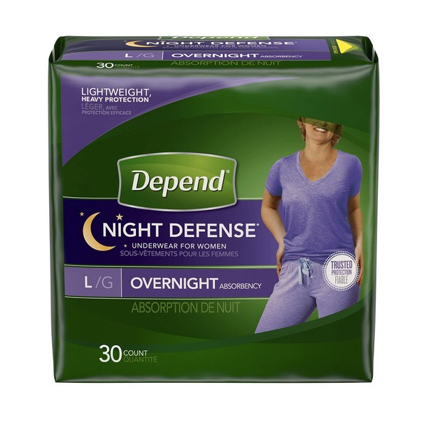 Depend Night Defense Incontinence Overnight Underwear for Women, L, 14 Underwear (Pack of 2)