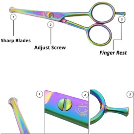 wishbeauty Hairdressing Scissors Kids Safety Round Tips and Curved Hair Scissors Children Haircut Scissors Hair Trimming Scissors Professional Salon Barber Scissors for Baby (Rainbow 4.5" Scissors)