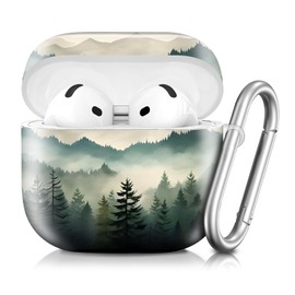Compatible with AirPod 4th Generation 2024 Case, Shockproof Anti-Drop Protective Cover, Cute Case for Women Men with Keychain(Retro Misty Forest)