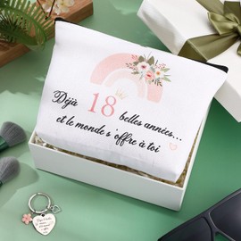Xuniea Geschenk für Mädchen zum 18. Geburtstag Kosmetiktaschen mit Reißverschluss Und Schlüsselanhänger mit Blumenanhänger Lustige Geburtstagsgeschenke für Frauen, Klassenkameraden, Freunde, Nichte