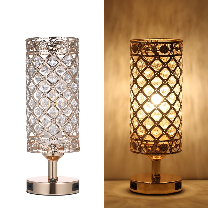 Tomshine Crystal Bedside Table Lamp Decorative Desk Light with Dual