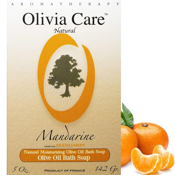 Mandarin Bar Soap with Olive Oil by Olivia Care - 100% Natural Ingredients, Organic, Vegan - For Face & Body. Cold-Pressed Triple -Milled. Hydrating, Moisturizing. Infused Calcium & Vitamins - 5 OZ