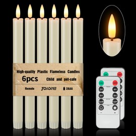 Flameless Taper Candles Battery Operated, Ivory LED Candles with Flickering Flame, 10.23" Plastic Electric Candlesticks, Remote Control & Timer for Home, Wedding, Christmas Decoration (Set of 6)