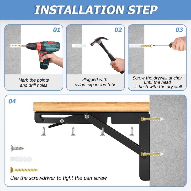 2PCS Folding Shelf Brackets, 12 inch Heavy Duty Stainless Steel