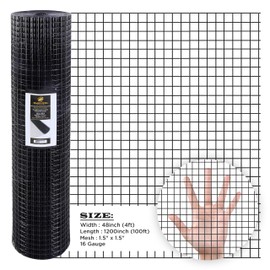 SIMBA STEEL - 48” x 100 FT Hardware Cloth, 1.5" x 1.5" Mesh, 16 Gauge Black PVC Vinyl Coated Rust Proof, Black Welded Wire Mesh Roll for Garden Fence, Chicken, Rabbit, Pet Enclosure (48 in x 100 FT)