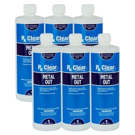 Rx Clear Metal Out | Prevent Staining, Discoloring and Scale Buildup on Surfaces | Chelate Complex Minerals from Swimming Pools | Strong Concentrated Formula | 1 Quart Bottles | 6 Pack