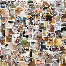 100Pcs Cute Cat Stickers, Funny Cat Meme Vinyl Stickers Decals for Laptop Water Bottle Phone Luggage, Sticker Gift for Kids Teens Boys Girls