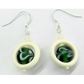 Native style Earrings Fancy Lamp African Trade Beads Bone Sterling Wires W7