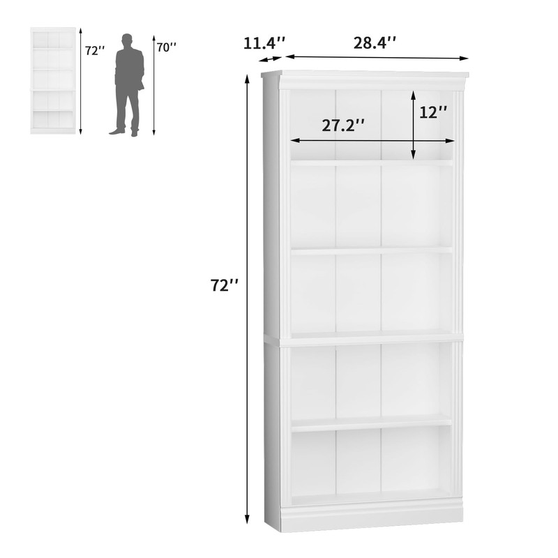 Furniwell Bookcase Bookshelves, 5-Shelf Tall Bookcase 71" Wood Open Display