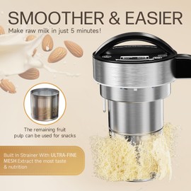 304 Stainless Steel Almond Milk Maker Machine (Built-in Filter) 50oz 6-7 Cups Per Batch, 8-IN-1 Cooking Blender Make Plant Based Nut Milk, Soy Oat Milk, Soup & Juice, Automatic Cleaning (Silvery)