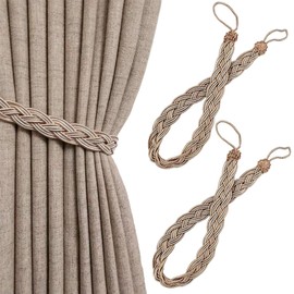 YankMooM 2 Pack Curtains Tied Rope Tiebacks Hand Knitting Curtains Tiebacks for Home Drapes and Curtain Decor Braided Curtain Tiebacks Holders(Khaki)