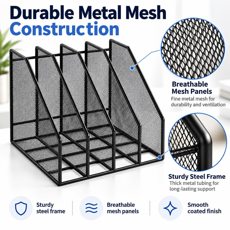 Metal Mesh Desk File Organizer for Documents and Books –
