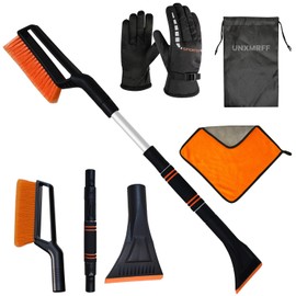 UNXMRFF 32 Inch Snow Brush - Aluminum Car Snow Scraper and Brush for Cars Windshield with Ergonomic Foam Grip for Snow Removal, Detachable Ice Scraper for Car