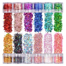 Glitter Set of 12 Boxes 12 Colours Glitter Make Up Set, Glitter for Face Glitter Sequin Chunky Glitter, Fluorescent Glitter Face Glitter Powder Set, for Nail Art, Eyeshadow, Face, DIY