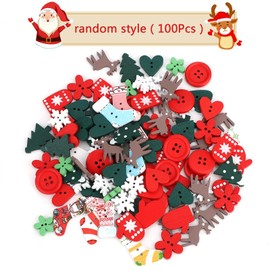 Pack of 100 Christmas Wooden Buttons Sewing Craft Buttons Mini Christmas Socks Snowflake Heart Christmas Tree Mixed Patterns for DIY Scrapbooking Buttons Christmas Decoration