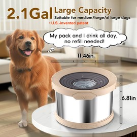 UPSKY Dog Water Bowl No Spill 8L Stainless Steel, 2.1 Gallon Large Capacity Spill-Proof Dog Bowls, Non-Slip Slow Drinking Anti-Splash Bowl for Large Messy Drinkers, No Mess Indoor/Outdoor Use, Beige