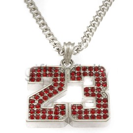 Hot Celebrity Hip-Hop Silver Tone 23 Basketball Red Pendant Necklace Free 24" chain,