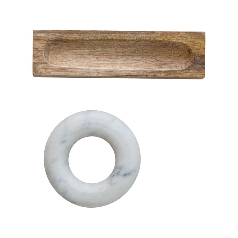 Creative Co-Op Mango Wood Mortar with Marble Ring Shaped Pestle,