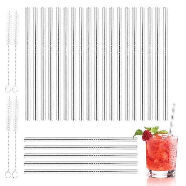 24 Pcs Stainless Steel Straws, Reusable Metal Drinking Straws with
