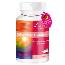 Vitamin B3 High Dose - 500 mg per Tablet - 180 Vegan Tablets - Nicotinamide For 6 Months Vitamintrend®