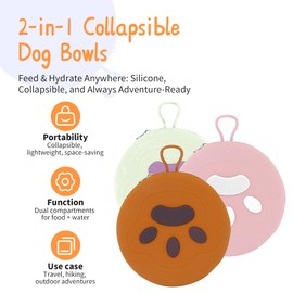 PawSailor Collapsible Dog Bowls, 2-in-1 Pet Portable Travel Double Bowl Water Food Feeder Traveling Camping & Walking 25oz Light Yellow