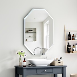 Menscha Bathroom Mirror 24" x 32" Frameless Octagon Mirror Beveled Edge Wall Mirror, Anti-Rust, Hangs Horizontally or Vertically