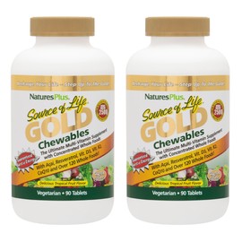 Natures Plus Source of Life Gold Multivitamin - 90 Chewable Tablets, Pack of 2 - with Vitamins D3, B12, K2 & More Than 120 Whole Foods - Blood, Bone & Immune Support - Gluten Free - 30 Servings