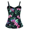 Hilor Women's 50's Retro Ruched Swimwear Tankini Tops with Ruffle
