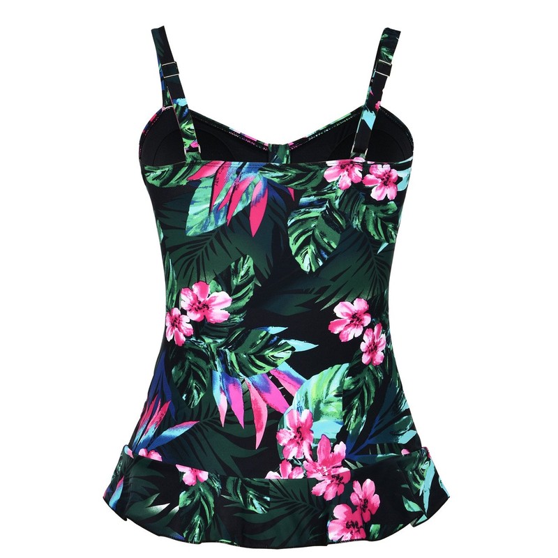 Hilor Women's 50's Retro Ruched Swimwear Tankini Tops with Ruffle