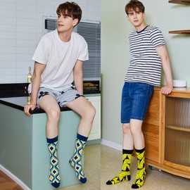 Fasefunn Men's Colourful Patterned Funny Socks Crew Novelty Cotton Socks Man Gift for Men, 12 Pairs Diamond Series 1207