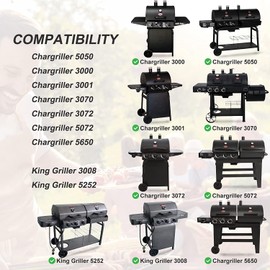 Adviace Grill Replacement Parts for Char Griller 5050, 5650, 2121, 3001, 5072, 3030, 2123, 2828, King Griller 3008, 5252, Cast Iron Grill Grates, Heat Plate Shields Tents, Burner Tube Pipes, Igniters.