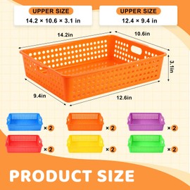 12 Pack Classroom Storage Baskets, Plastic Paper Trays for Desk Organization, Turn-in Trays for Teachers and Students, Stackable Organizer Bins for School Office-Bright Color