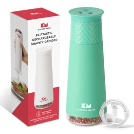 Kitchen Mama FlipTastic Rechargeable Salt and Pepper Grinder – Gravity Electric Grinder, Pepper Mill, Adjustable Coarseness, One-Hand Operation, Refillable Salt and Pepper Mill for Kitchen (Teal)