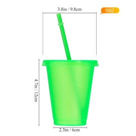 Qinyoung 12 Pcs Plastic Cups with Lids and Straws 16 oz Reusable Rainbow Colored Drinking Cups Set Iced Coffee Tumblers with Stickers for Adult Summer Party (Colorful)