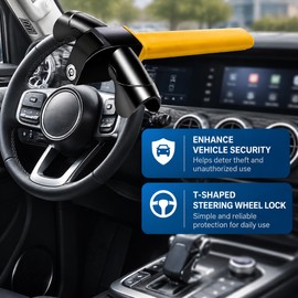 Car Steering Wheel Lock for Vehicle Security – Durable Anti-Theft T-Bar Design for Daily Parking and Road Trips